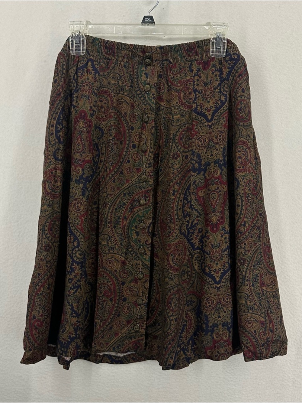Vintage Kathrine Deene Paisley Midi Button Skirt‎ 14/16 Brown